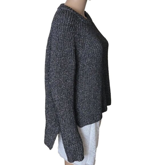 Calvin Klein Jeans crewneck women's shimmer gray Sweater chunky hi low size M - Picture 2 of 5